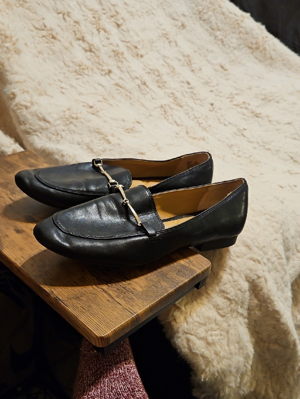 Rachel Zoe Black Faux Leather Loafers with Gold Bit